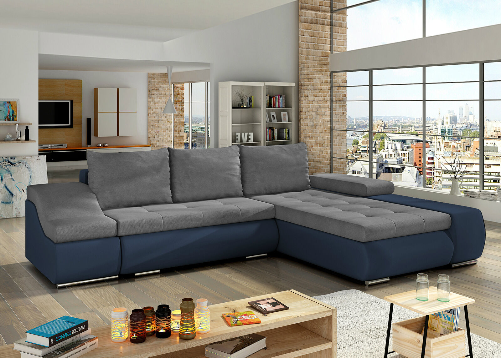 Kulmavuodesohva vuodevaatelaatikolla Kulmavuodesohva vuodevaatelaatikolla