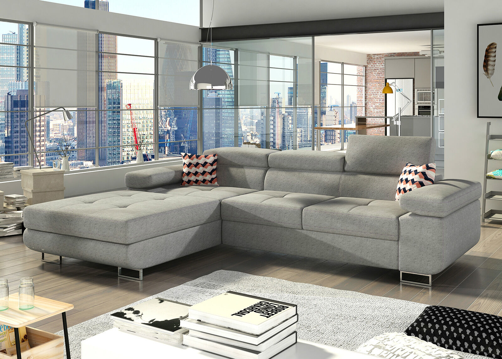 Kulmavuodesohva vuodevaatelaatikolla Kulmavuodesohva vuodevaatelaatikolla