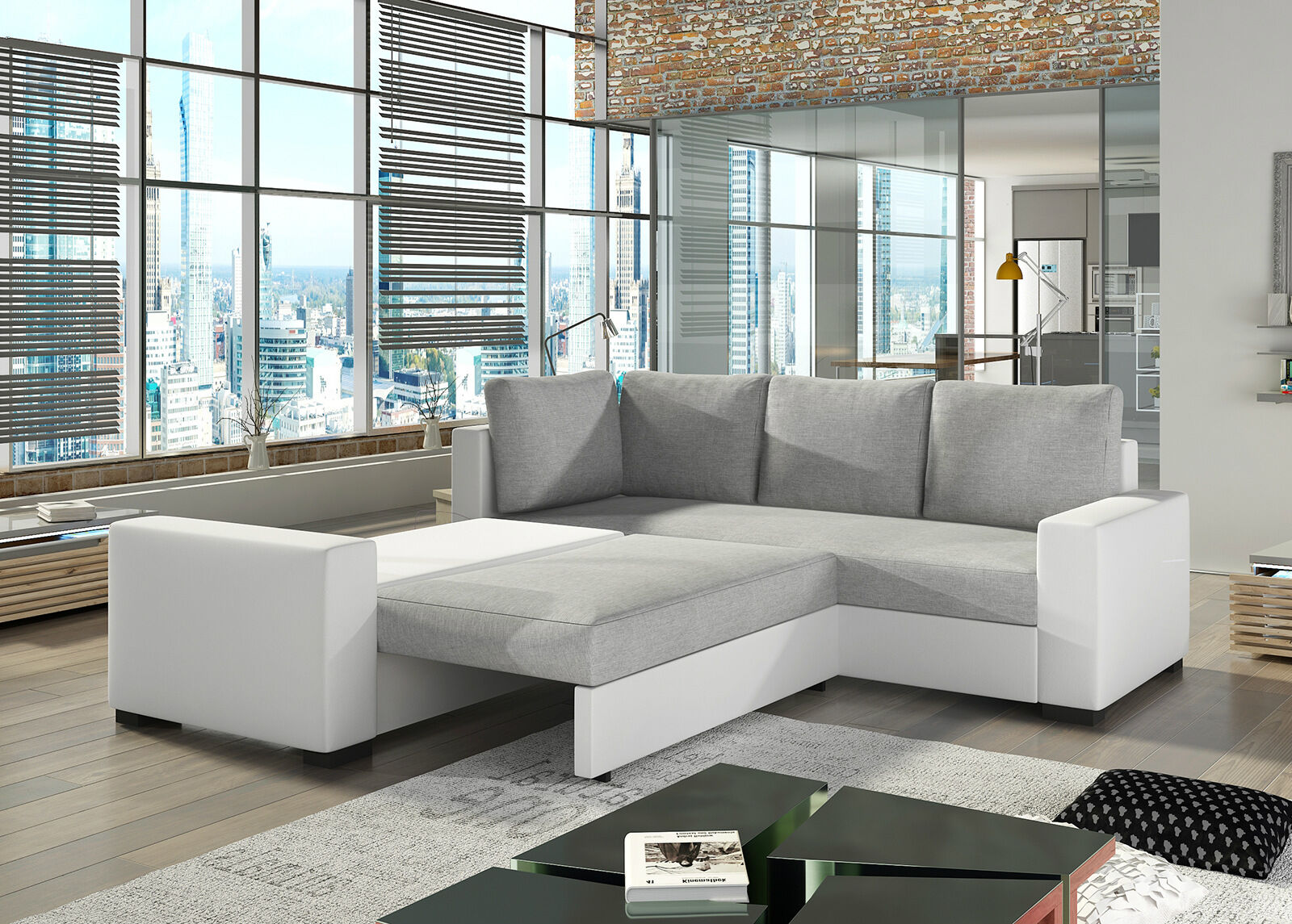 Kulmavuodesohva vuodevaatelaatikolla Kulmavuodesohva vuodevaatelaatikolla