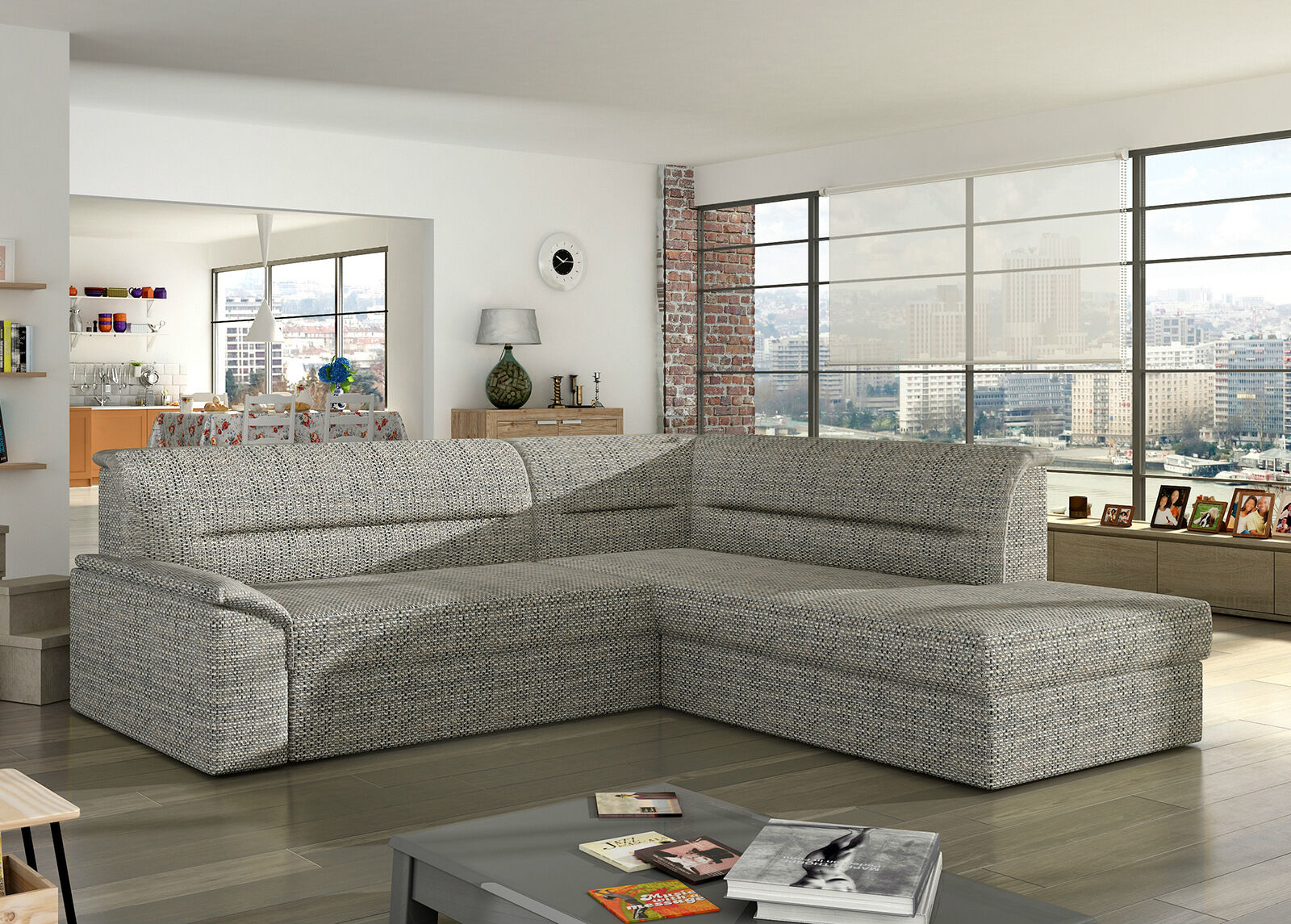 Kulmavuodesohva vuodevaatelaatikolla Kulmavuodesohva vuodevaatelaatikolla