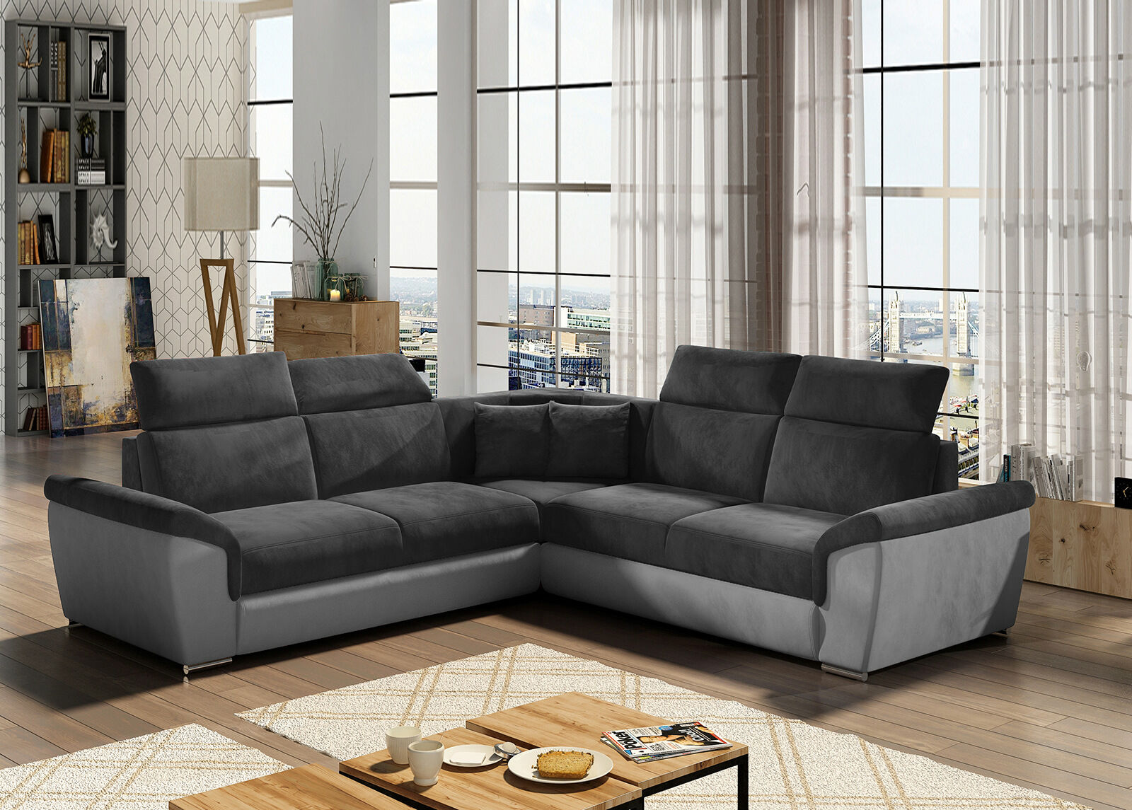 Kulmavuodesohva vuodevaatelaatikolla Kulmavuodesohva vuodevaatelaatikolla