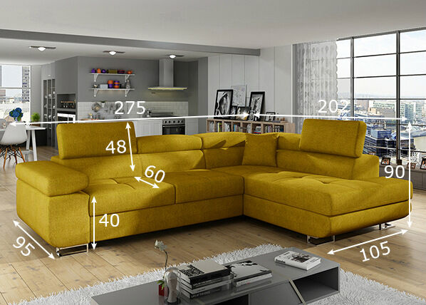 Kulmavuodesohva vuodevaatelaatikolla Kulmavuodesohva vuodevaatelaatikolla