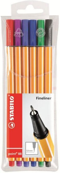 Kuitukärkikynät STABILO POINT 88, 6 väriä Kuitukärkikynät STABILO POINT 88, 6 väriä