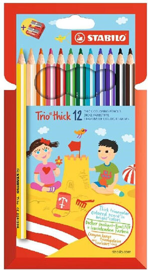 Puuvärikynät STABILO TRIO+teroitin, 12 väriä Puuvärikynät STABILO TRIO+teroitin, 12 väriä