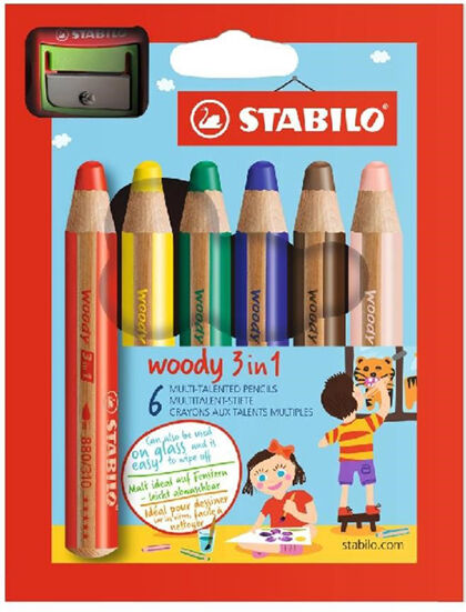 Värikynät STABILO WOODY+teroitin 6 väriä Värikynät STABILO WOODY+teroitin 6 väriä