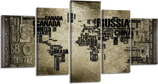 Viisiosainen taulu KARTTA 200x100 cm Viisiosainen taulu KARTTA 200x100 cm