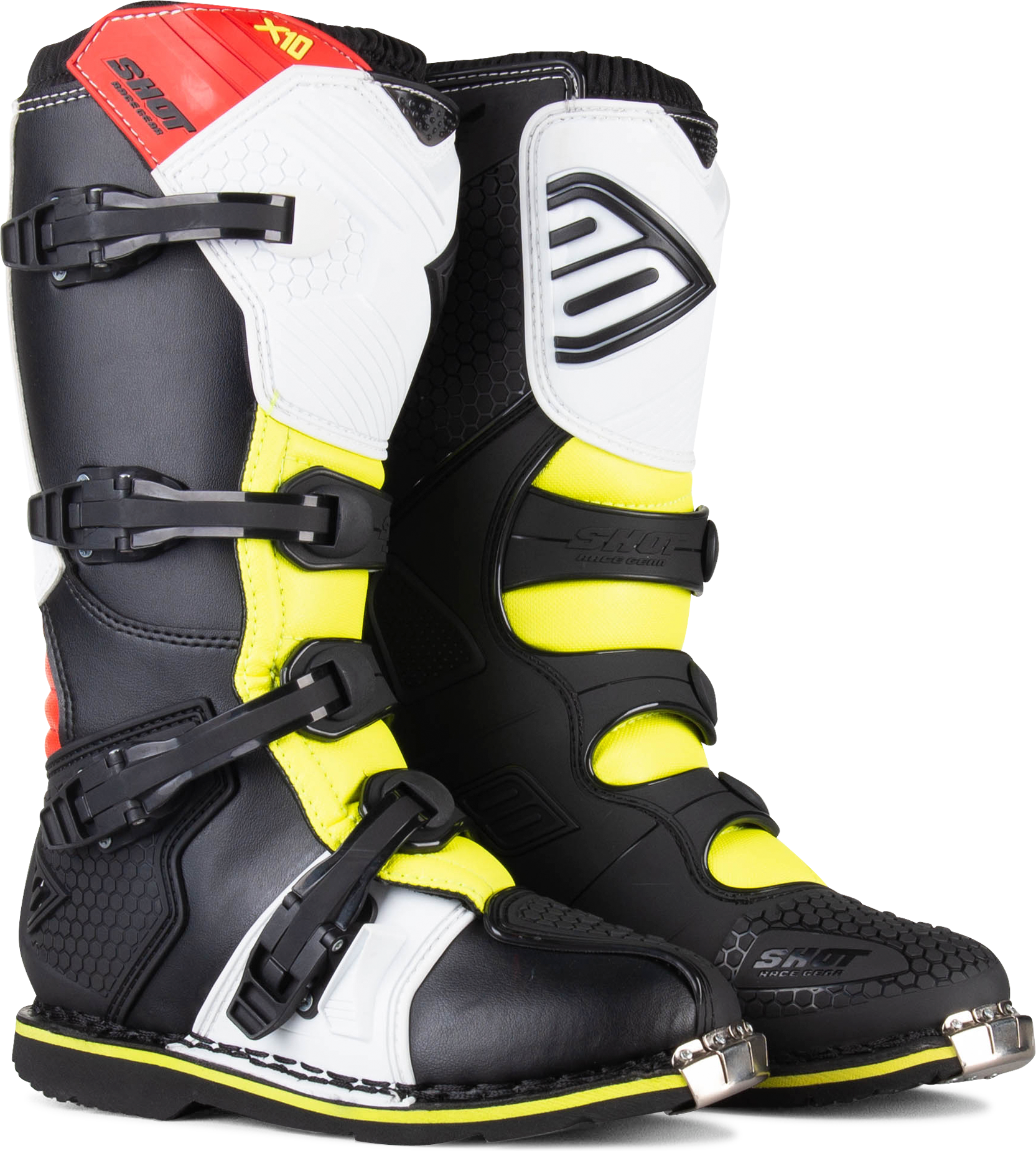 Shot Race Gear Crossisaappaat Shot X10 2.0 Musta-Puna-Valkoinen-Neonkeltainen Shot Race Gear Crossisaappaat Shot X10 2.0 Musta-Puna-Valkoinen-Neonkeltainen