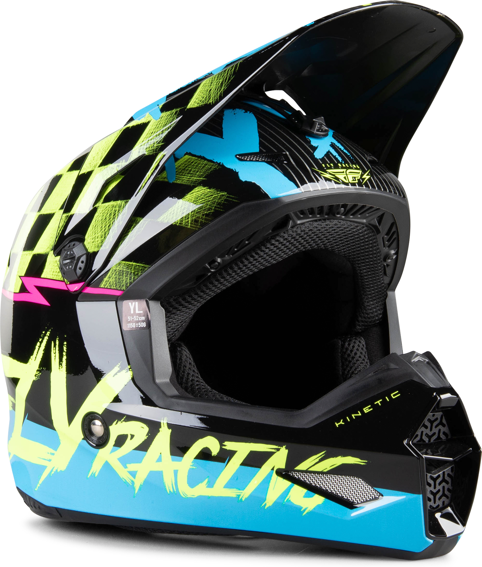 FLY Racing Lasten Crossikypärä FLY Racing Kinetic Sketch ECE Musta-Valko-HiVis FLY Racing Lasten Crossikypärä FLY Racing Kinetic Sketch ECE Musta-Valko-HiVis