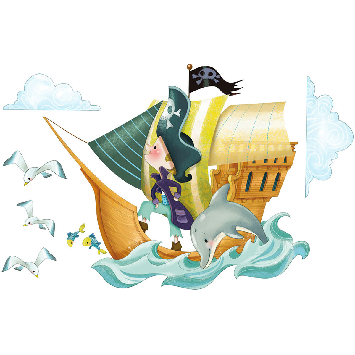 Acte Deco sticker mural bateau de pirates pour enfant - 110x60
