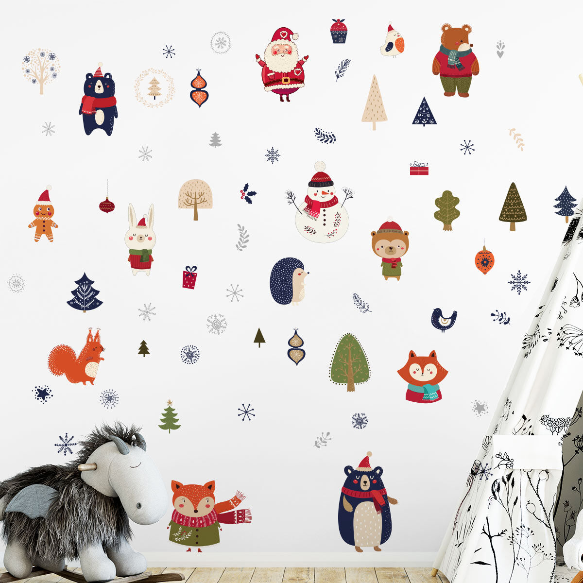 Ambiance Sticker Stickers Noël animaux de la forêt du réveillon 110 x 125 cm Multicolore 125x110cm
