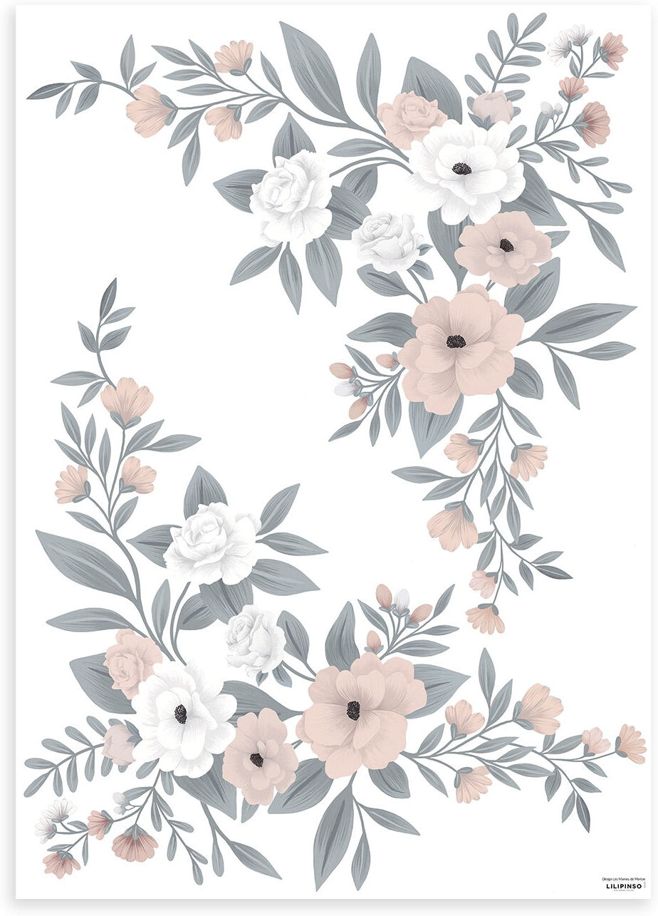 Lilipinso Stickers décoration fleurs en vinyle mat bleu 64 x 90 cm Multicolore 90x64cm