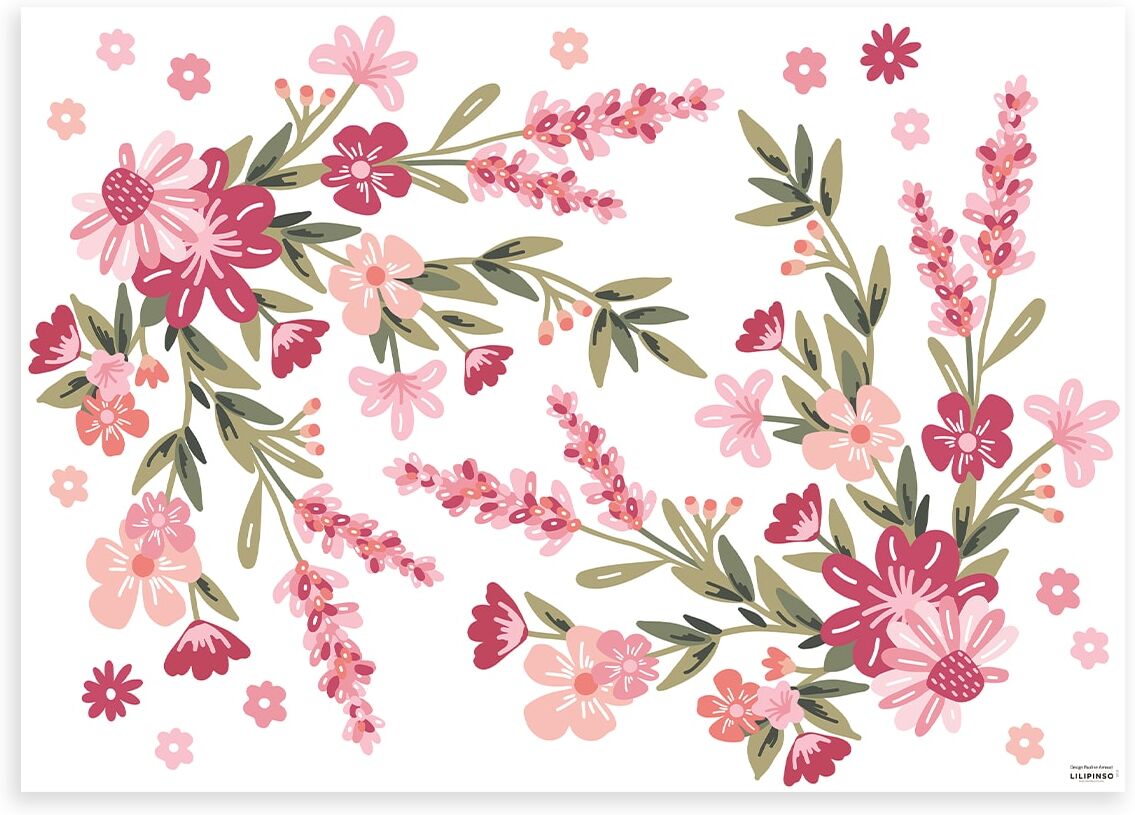 Lilipinso Stickers muraux bouquets de fleurs en vinyle mat rose Rose 90x64cm