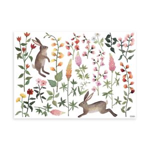Lilipinso Sticker décora fleurs et lapins en vinyle 64x 90 cm Multicolore 90x64cm