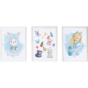 Crochetts Pack encadré bois blanc impression le lapin Alice et objets 43X33 cm Blanc 3x43x33cm