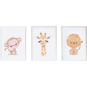 Crochetts Pack encadré bois blanc impression le girafe et lion 43X33 cm Blanc 3x43x33cm