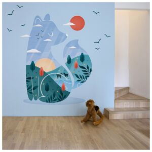 Acte Deco Papier peint panoramique enfant renard Bleu 250x250x1cm