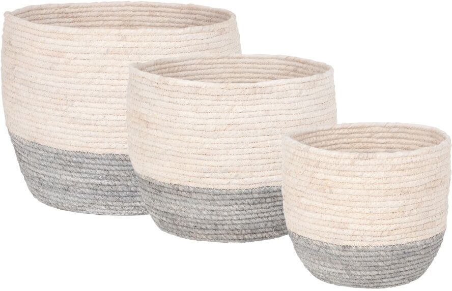 Maisons du Monde 3 cache-pots en fibre de maïs bleu gris H27 Maisons du Monde 3 cache-pots en fibre de maïs bleu gris H27