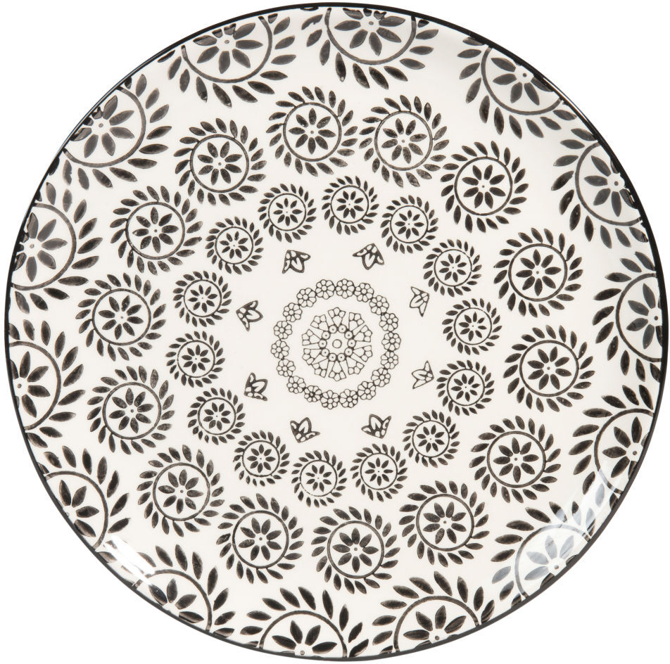Maisons du Monde Assiette plate en faïence noire et blanche imprimée Maisons du Monde Assiette plate en faïence noire et blanche imprimée