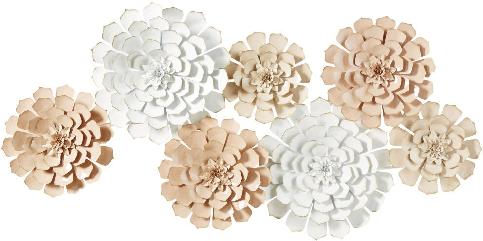 Maisons du Monde Déco murale fleurs en métal rose et blanc 147x71 Maisons du Monde Déco murale fleurs en métal rose et blanc 147x71