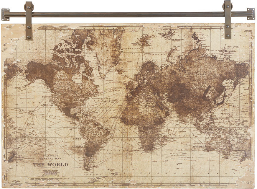 Maisons du Monde Déco murale imprimé carte du monde vieilli 121x91 Maisons du Monde Déco murale imprimé carte du monde vieilli 121x91