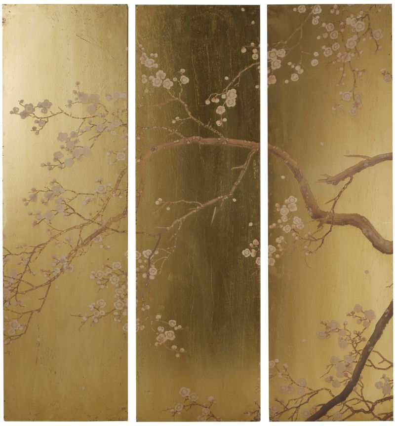 Maisons du Monde Déco murale triptyque doré imprimé floral108x120 Maisons du Monde Déco murale triptyque doré imprimé floral108x120