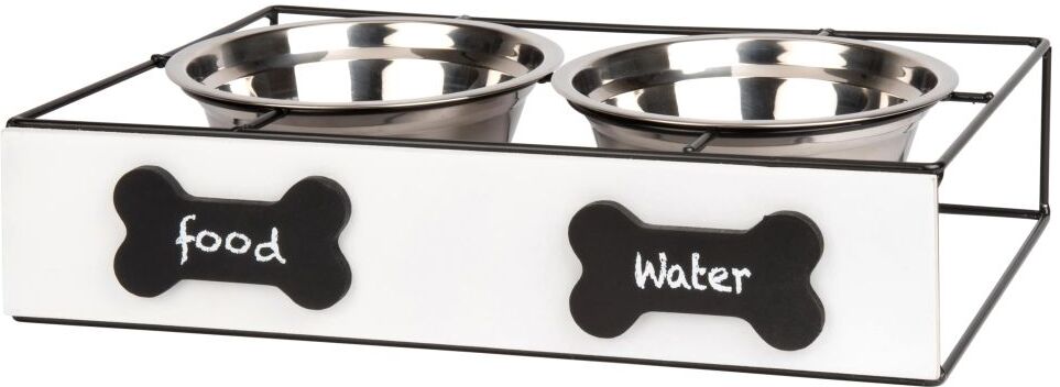 Maisons du Monde Gamelles pour chien en inox (x2) avec support en pin blanc et métal noir Maisons du Monde Gamelles pour chien en inox (x2) avec support en pin blanc et métal noir