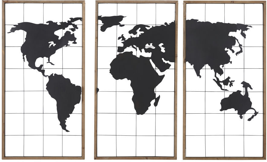 Maisons du Monde Triptyque carte du monde en métal noir et sapin 159x102 Maisons du Monde Triptyque carte du monde en métal noir et sapin 159x102
