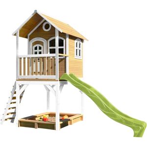 Axi Cabane bois sur pilotis avec toboggan vert citron Vert 191x291x370cm