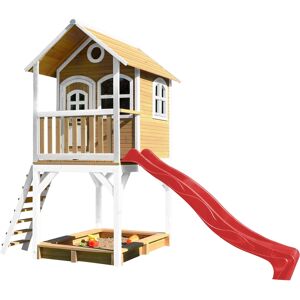 Axi Cabane bois sur pilotis avec toboggan rouge Rouge 191x291x370cm