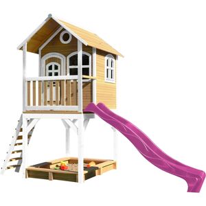 Axi Cabane bois sur pilotis avec toboggan violet Violet 191x291x370cm