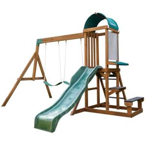 KidKraft Aire de jeux en bois naturel avec balançoires et toboggan Marron 317x223x275cm