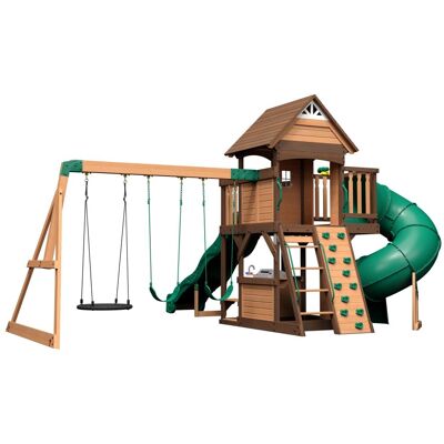 Backyard Discovery Tour de jeux avec toboggan, balançoire, mur d'escalade en bois Marron 560x300x470cm - Publicité Backyard Discovery Tour de jeux avec toboggan, balançoire, mur d'escalade en bois Marron 560x300x470cm - Publicité