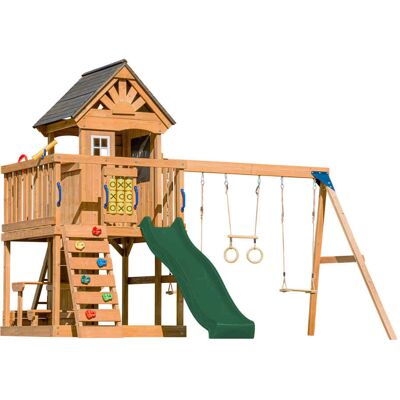 Axi Aire de jeux avec balançoire double, toboggan vert, trapèze Vert 435x305x410cm - Publicité Axi Aire de jeux avec balançoire double, toboggan vert, trapèze Vert 435x305x410cm - Publicité