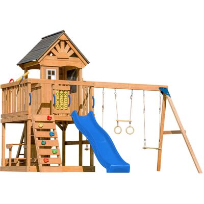 Axi Aire de jeux avec balançoire double, toboggan bleu, trapèze Bleu 435x305x410cm - Publicité Axi Aire de jeux avec balançoire double, toboggan bleu, trapèze Bleu 435x305x410cm - Publicité