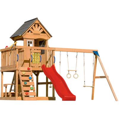 Axi Aire de jeux avec balançoire double, toboggan rouge, trapèze Rouge 435x305x410cm - Publicité Axi Aire de jeux avec balançoire double, toboggan rouge, trapèze Rouge 435x305x410cm - Publicité