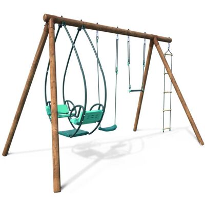 Soulet Balançoire en bois traité 4 agrès Marron 348x222x189cm - Publicité Soulet Balançoire en bois traité 4 agrès Marron 348x222x189cm - Publicité