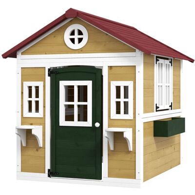 Outsunny Cabane jardin enfant avec porte et fenêtres polyester beige Beige 114x135x126cm - Publicité Outsunny Cabane jardin enfant avec porte et fenêtres polyester beige Beige 114x135x126cm - Publicité