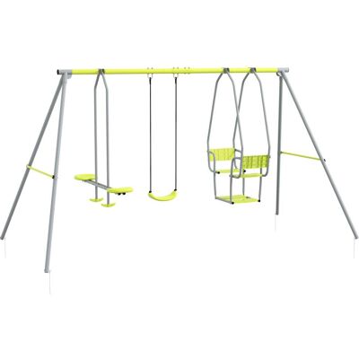 Outsunny Balançoire portique enfant 3 en 1 structure métal vert Vert 283x180x156cm - Publicité Outsunny Balançoire portique enfant 3 en 1 structure métal vert Vert 283x180x156cm - Publicité