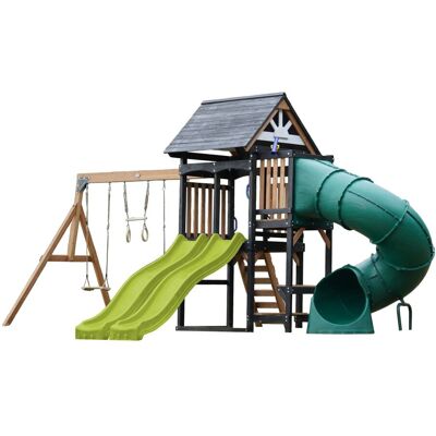 Axi Aire de jeux, 2 balançoires - toboggan vert clair, 2 tubulaires Vert 560x302x356cm - Publicité Axi Aire de jeux, 2 balançoires - toboggan vert clair, 2 tubulaires Vert 560x302x356cm - Publicité