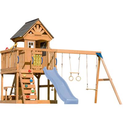 Axi Aire de jeux avec balançoire double, toboggan bleu, trapèze Bleu 435x305x410cm - Publicité Axi Aire de jeux avec balançoire double, toboggan bleu, trapèze Bleu 435x305x410cm - Publicité