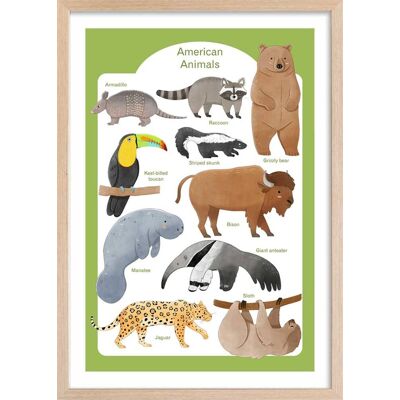 Hexoa Affiche enfant animaux d'amérique avec cadre bois 40x60 cm Vert 40x60x2cm - Publicité Hexoa Affiche enfant animaux d'amérique avec cadre bois 40x60 cm Vert 40x60x2cm - Publicité