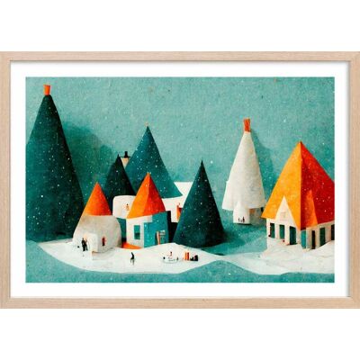 Hexoa Affiche enfant petit village de neige avec cadre bois 60x40 cm Multicolore 60x40x2cm - Publicité Hexoa Affiche enfant petit village de neige avec cadre bois 60x40 cm Multicolore 60x40x2cm - Publicité