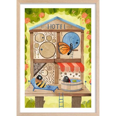 Hexoa Affiche enfant hôtel pour insectes avec cadre bois 40x60 cm Bleu 40x60x2cm - Publicité Hexoa Affiche enfant hôtel pour insectes avec cadre bois 40x60 cm Bleu 40x60x2cm - Publicité