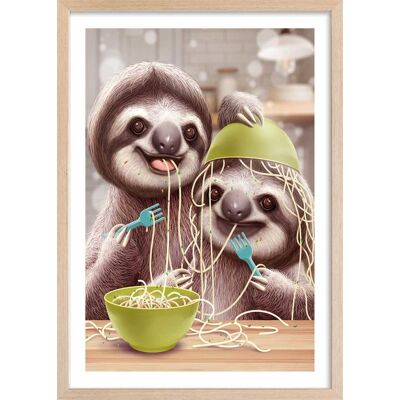 Hexoa Affiche enfant jeune paresseux et spaghetti avec cadre bois 40x60 cm Bleu 40x60x2cm - Publicité Hexoa Affiche enfant jeune paresseux et spaghetti avec cadre bois 40x60 cm Bleu 40x60x2cm - Publicité