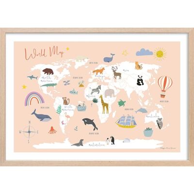 Hexoa Affiche enfant exploration avec cadre bois 60x40 cm Rose 60x40x2cm - Publicité Hexoa Affiche enfant exploration avec cadre bois 60x40 cm Rose 60x40x2cm - Publicité