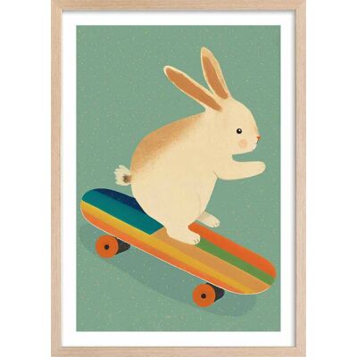 Hexoa Affiche enfant lapin sur skateboard avec cadre bois 40x60 cm Bleu 40x60x2cm - Publicité Hexoa Affiche enfant lapin sur skateboard avec cadre bois 40x60 cm Bleu 40x60x2cm - Publicité