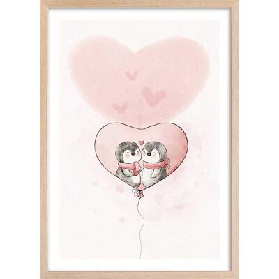 Hexoa Affiche enfant pingouin amoureux avec cadre bois 40x60 cm Rose 40x60x2cm - Publicité Hexoa Affiche enfant pingouin amoureux avec cadre bois 40x60 cm Rose 40x60x2cm - Publicité