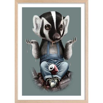 Hexoa Affiche enfant frisson de blaireau avec cadre bois 40x60 cm Bleu 40x60x2cm - Publicité Hexoa Affiche enfant frisson de blaireau avec cadre bois 40x60 cm Bleu 40x60x2cm - Publicité