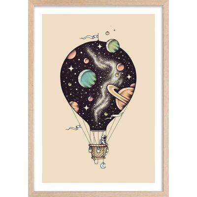 Hexoa Affiche enfant montgolfiere en cosmos avec cadre bois 40x60 cm Bleu 40x60x2cm - Publicité Hexoa Affiche enfant montgolfiere en cosmos avec cadre bois 40x60 cm Bleu 40x60x2cm - Publicité