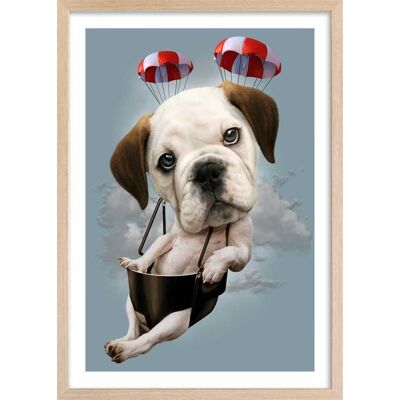 Hexoa Affiche enfant chiot sur parachute avec cadre bois 40x60 cm Bleu 40x60x2cm - Publicité Hexoa Affiche enfant chiot sur parachute avec cadre bois 40x60 cm Bleu 40x60x2cm - Publicité